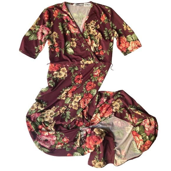 Stillettos Women’s 3/4 Sleeve V-neck Slit Front Floral Maxi Dress size M,Purple - Picture 1 of 9